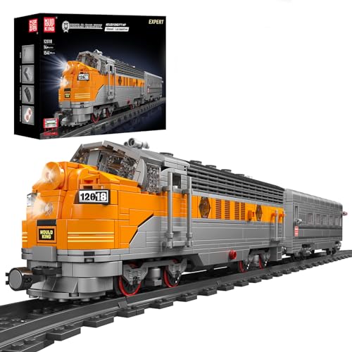Mould King 12018 Technik Dampflok Zug Modell Bausteine, 1541 Teile Lokomotive Set mit mit Scheinwerfern, Geschenk für Kinder, Jungen und Mädchen Orange