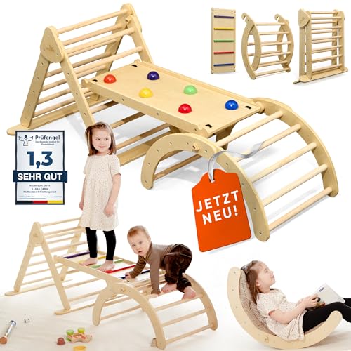 Lululearn® Klettergerüst [FALTBAR] ideal für Indoor & Outdoor-Bereich - Kletterdreieck & Kletterbogen, Lernspielzeug ab 1 Jahr, Montessori Spielzeug für aktives Spielen - Jetzt Entdecken! (Natural)