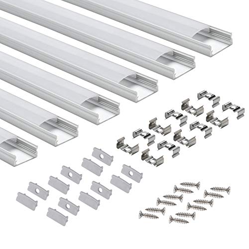 LED-Profil 6 × 1M, StarlandLed 6-Pack LED-Aluminium Profil U-Form mit Abdeckung, Endkappen und Montageclips für LED-Streifen-Lichter