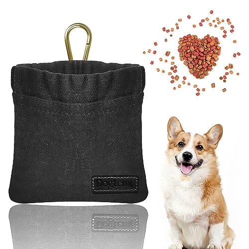 TERJBG Leckerlibeutel für Hunde, Futterbeutel Hundetraining mit Automatischem Verschluss, Futterbeutel Hundetraining Klein für Tierfutter für Spaziergang im Freien (Schwarz)