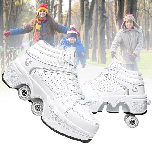 Schuhe mit Rollen fuir Madchen,Rollschuhe Kinder und Sneakers 2 in1, Deformed Roller Skates Jungen als Weihnachts- und Geburtstagsgeschenke (B, EU-40)