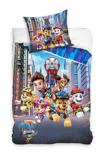 Träumschön Paw Patrol Bettwäsche 135x200 80x80 - Paw Patrol: Der Kinofilm - 100% Baumwolle - Chase Paw Patrol Mighty Pups Bettwäsche 135x200