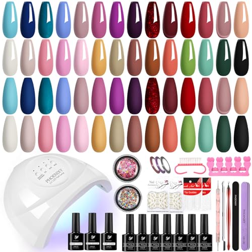 Shellack Set Starterset mit Lampe, Phoenixy 28 Farben Gel Nägel Set mit 48W U V/LED Lampe, Gelnägel Set mit Nagel-Tools für Anfänger Geschenke für Frauen