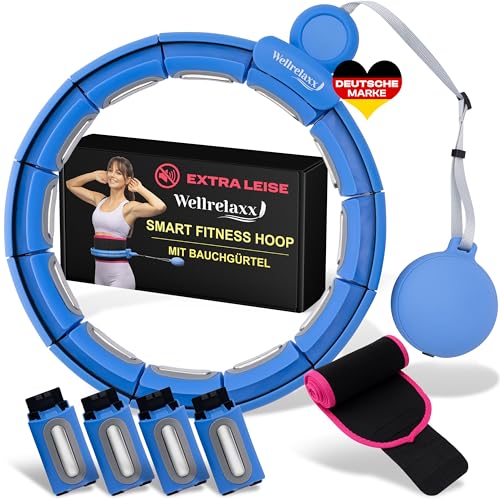 WELLRELAXX Smart Hula Hoop leise | bis 113cm Umfang | Hula Hoop Reifen Erwachsene | Hula Hoop mit Gewicht Kugel | Hullahub Reifen Zum Abnehmen mit Bauchweggürtel - schützt Haut und Kleidung