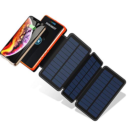 POWOBEST Solarladegerät Mobile Power 20000 mAh Ladung Schatz Solar Laden, Elektrisches Aufladen Dual Use Dual USB Charge 2,1 A Schnelle Aufladung Orange