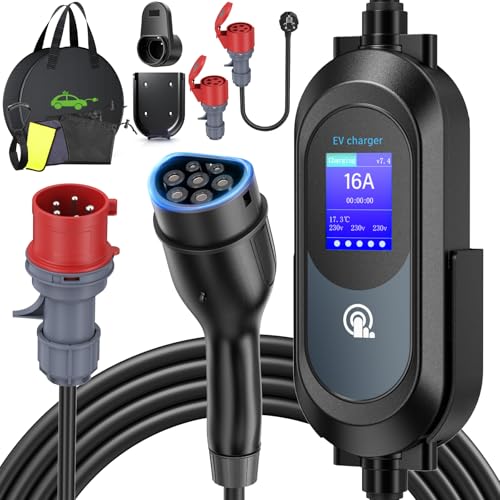 Zyncove Mobile Wallbox Ladestation 11kW [3-phasig, 6-16A, 6m, IP67]: Ladekabel CEE 16A auf Typ 2, EV Ladegerät Charger mit Einstellbarer Ladeleistung für Model 3/Y, Enyaq, ID.3, ID.4, Q4 und Anderen