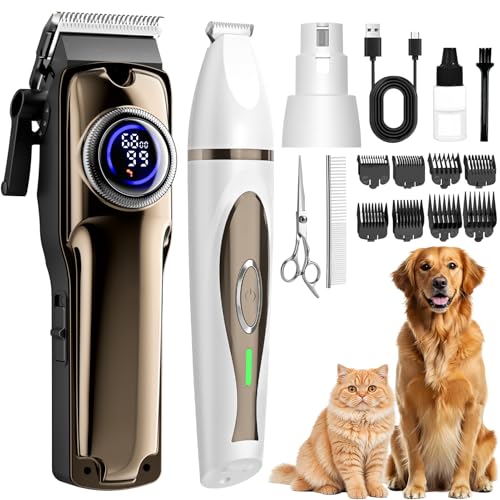 TECHMUR Hundeschermaschine und Pfotentrimmer 3in1 Set,Schermaschine für Haustiere,Profi Tierhaarschneider für Dichtes Fell + Pfotenschneider - Hunde & Katzen
