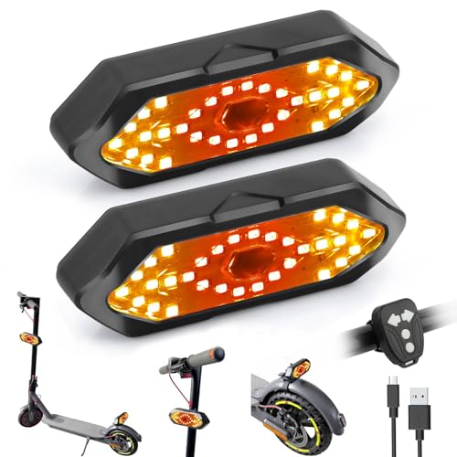 FXINRUIA 2PCS E Scooter Blinker, Roller Rücklicht mit USB wiederaufladbare drahtlose Fernbedienung wasserdicht Warnlicht mit Sockel Einstellbare mit Xiaomi Ninebot Scooter zubehör Speziell für Scooter