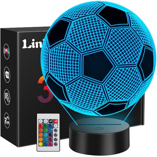 Linkax Fussball Geschenke Jungen Mädchen, Fußball Geschenke für Jungs, 3D Nachtlicht Kinder Zimmer Deko Optische Täuschung Lampe 16 Farben Ändern, Ostergeschenke Geburtstagsgeschenk 6 7 8 9 10 jahre