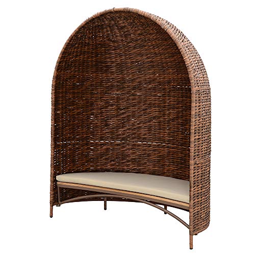 Strandmuschel mit Sitzbank inkl. Sitzpolster (Caramell mit Teak-Bank)