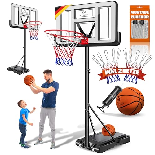 KESSER® Basketballkorb Outdoor mit Ständer & Rollen Inkl. 2x Netze, Basketball & Pumpe | Basketballanlage Höhenverstellbare Korbhöhe 230 bis 305 cm Basketballständer Korbanlage für Erwachsene & Kinder