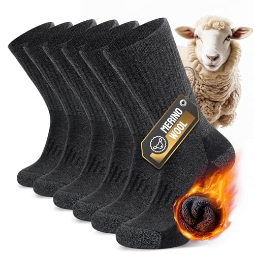 TIBISI Merino Socken Thermosocken Herren Damen Wandersocken Merinowolle Sportsocken Trekkingsocken Outdoor Arbeitssocken Wintersocken skisocken verdickte - 3 Paar