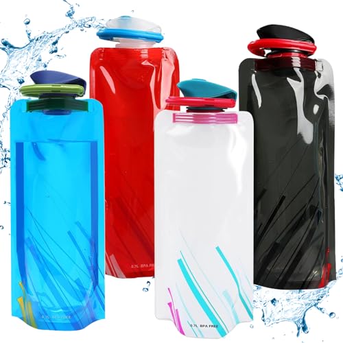 Funmo 4 Stück Faltbare Wasserflaschen,Faltbare Trinkflasche 700ML Faltbare Wasserflaschen Set,Trinkflaschen Faltbar mit Schraubverschluss zum für Wandern,Reisen, Abenteuer