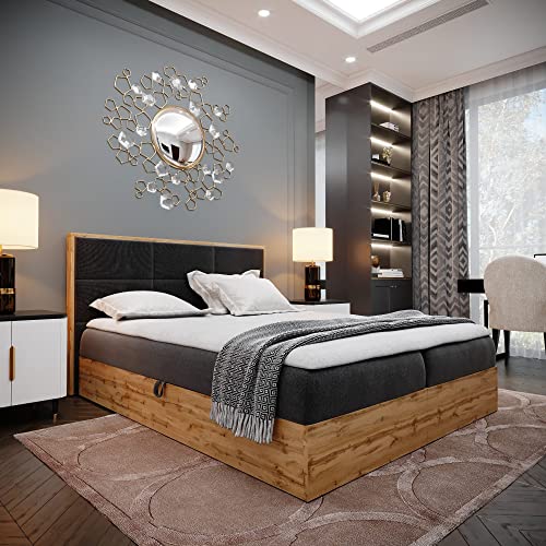 Boxspringbett LOFT 1 - Das Perfekte Doppelbett für Ihr Schlafzimmer. 120x200cm Mit Bonellmatratze, Bettkasten für Bettwäsche und Topper. Mit Kopfteil. (LOFT 1 SHWARZ, 120x200)