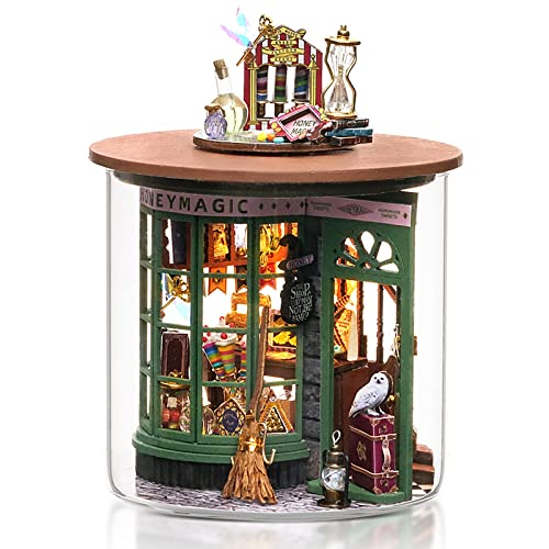 Cuteefun DIY Miniatur Haus Puppenhaus Kit, DIY Holz Traum Flasche Kit mit Staubabdeckung, Handgemachte Handwerk für Erwachsene, Skala Kreative Raum, Geschenk, Weihnachtsfeier (Magic Store)