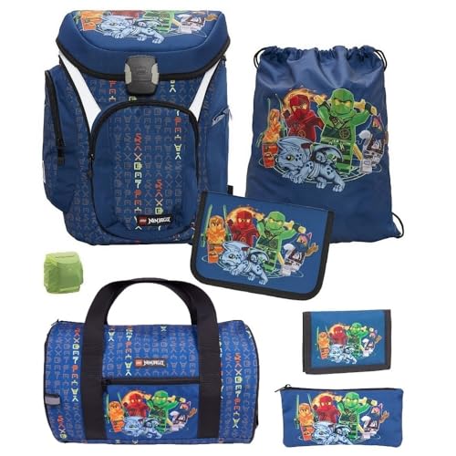 Lego Ninjago Schulranzen-Set Explorer Ranzen 1. Klasse 7 TLG. mit Federmappe blau Ninja Family (7-teilig mit Sporttasche)