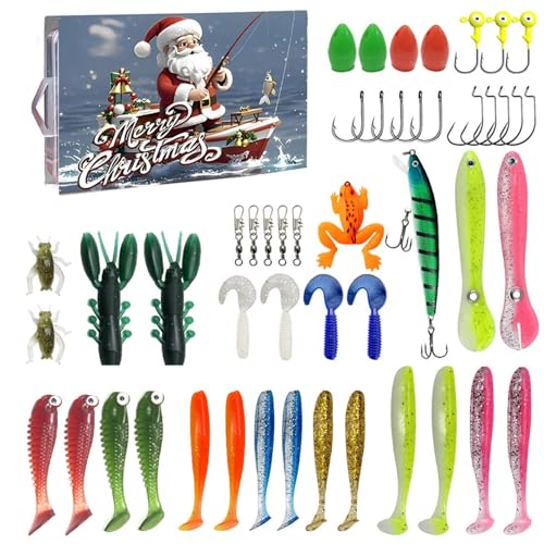 Angeln Adventskalender 2024, Köder Adventskalender 2024, Einzigartiger Adventskalender 2024 Erwachsene, Weihnachten Countdown Xmas Überraschung Geschenk für Väter und Angelfreunde
