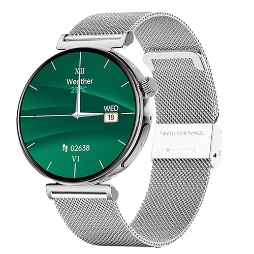 Knauermann PRO 3 Mini (2024) Silber - Gesundheitsuhr Smartwatch mit Telefoniefunktion - EKG + HRV und SOS Funktion - AMOLED Display - BT Bluetooth - Schlafapnoe - Milanaiseband Silber, 14-24,rund