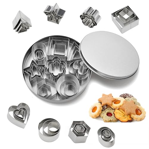 Plätzchen Ausstecher Mini, 24 Stück Kleine Keksausstecher aus Edelstahl, Geometrische Keks Ausstechformen Set, Plätzchenausstecher für Tortendekorationen Zuckerkuchen und Kekse