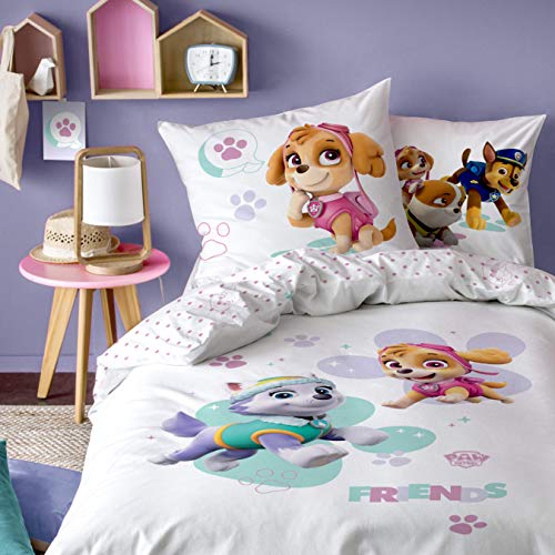 Paw Patrol Bettwäsche 2-teilig für Mädchen Skye & Everest – für Kinder – 1 Kissenbezug 80 x 80 cm + 1 Bettbezug 135 x 200 cm – 100% Baumwolle