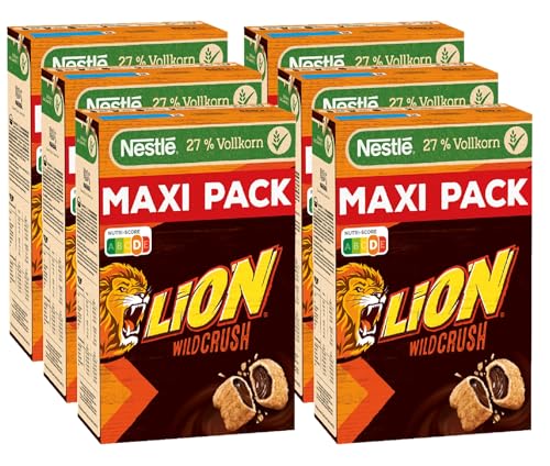 Nestlé LION Nestlé LION Nestlé Cerealien LION WildCrush, Schoko & Karamell Frühstücks-Cerealien, 6er Pack (6x600g)
