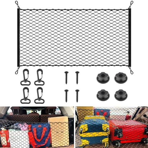 Gepäcknetz Auto 140x100cm Elastisch Kofferraumnetz Auto Kofferraum Ladungssicherungsnetz Gepäcknetz Wohnmobil Kofferraum Gepäcknetz Passend Für Alle Autos Mit 4 Haken 4 Sicherungsringe 4 Schrauben