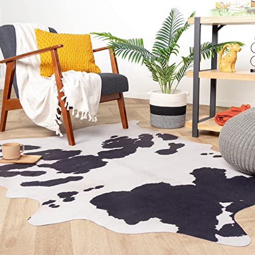 FRAAI | Home & Living Kuhfell - Bovine Schwarz Weiß 155x190cm - Rindsleder Teppich - Kunstfell - Polyester - Rinderfell - Tier - Stierfell - Wohnzimmer, Esszimmer, Schlafzimmer - Rug