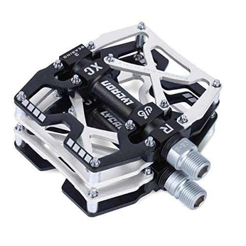 LYCAON Fahrradpedale MTB Pedal, CNC Aluminiumlegierung rutschfeste Cr-Mo Spindel Fahrrad Pedal, 3 Lager Pedale für 9/16' MTB BMX Fahrrad Mountain Road Bike (Silber)