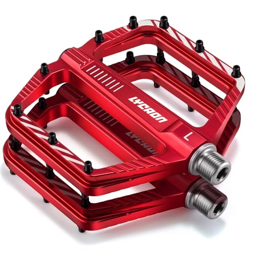 LYCAON Fahrradpedale - Rennrad/Mountainbike MTB Pedale, CNC Aluminiumlegierung rutschfeste CR-MO Spindel Fahrrad Pedal für 9/16' BMX Fahrrad Mountain Road Bike, Anti-Rutsch Flachpedale (Rot)