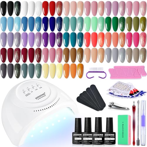 JODSONE Gel Nagellack Set mit U V Licht 36 PCS Klassisch Schwarz und Weiß Nackt und Blau Lila Gel Lack Set mit Maniküre Werkzeugen Geeignet für alle Jahreszeiten Das perfekte Geschenk