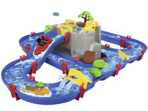 AquaPlay - Wasserbahn Set Bergsee - 42-teiliges Spieleset mit Bergsee, Wasserfall und geheimer Höhle, Wasserspielspaß inkl. 3 Tierfiguren und 2 Booten, für Kinder ab 3 Jahren