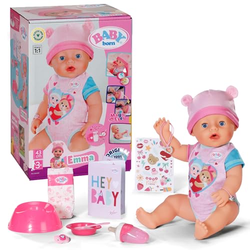 BABY born Emma, Babypuppe mit 10 Funktionen und Accessoires, für Kinder ab 3 Jahren, funktioniert ohne Batterie, 43cm große Puppe, 836392 Zapf Creation