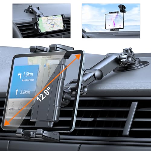 OHLPRO Tablet Halterung Auto mit 3M Klebepads, 360° Drehbare Verstellbare iPad Autohalterung, Universal Windschutzsche & Armaturenbrett, für Alle 5-13 Zoll Telefone und Tablet Halter