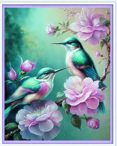 Meecaa Kreuzstich-Set, 11-fädig, geprägt, Vogel und Blumen, Tier, schönes Stickset mit Zubehör, vorgedruckt (40 x 50 cm) (Vogel 2)