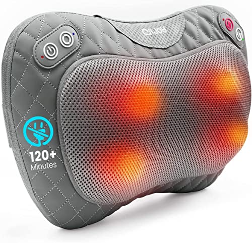 Schnurloses Massagekissen mit Wärmefunktion, Alljoy Shiatsu Massagegerät mit Wohltuender Wärme, Rückenmassagegerät mit 3-D Rotierenden Massageköpfen Tiefknetmassage, Abnehmbarer Bezug