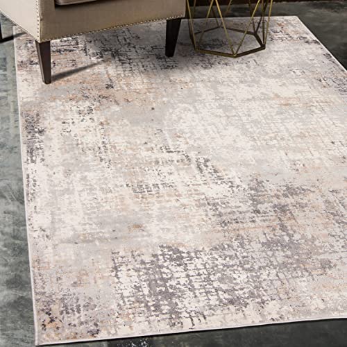Carpeto Rugs Abstraktes Vintage Designer Teppich - Kurzflor - Weich Teppich für Wohnzimmer, Schlafzimmer, Esszimmer - ÖKO-TEX Wohnzimmerteppich - Teppiche - Beige Grau 1-200 x 300 cm