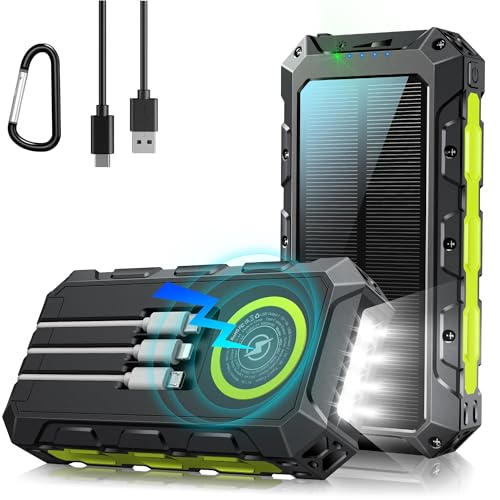 Power Bank 52800mAh 30W Solar Powerbank Kabellose Tragbares Schnellladegerät mit 3 Kabel,7 Ausgänge Power Bank Solarpanel mit Taschenlampe/LED Anzeige,Externer Akku für Camping,Outdoor