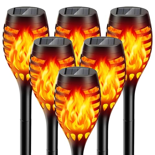 GEARLITE Solarlampen für Außen Garten 6 Stück, 12 Led Solar Fackel Gartenfackeln Flackernd Realistischer Flammeneffekt IP65 Wasserdicht Garten Solarlampe für Außen Hinterhöfe Rasen Weg