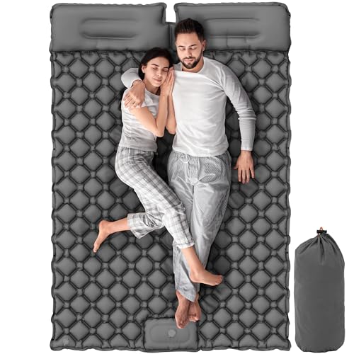 YITAHOME Isomatte Selbstaufblasend 2 Personen 195x120 Ultraleichte Camping Luftmatratze mit Eingebaute Pumpe und Kissen, Camping Matratze mit Tragetasche und Fußpumpe für Reisen (Dunkel Grau)