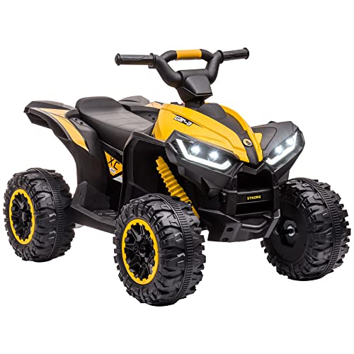 HOMCOM Kinder Quad Elektro 12V Kinderquad mit Vorwärts-, Rückwärtsfunktion, Musik, USB-Anschluss, MP3, Hupe, LED-Scheinwerfer 3-6km/h Elektro-Quad für Kinder 3-5 Jahre Gelb