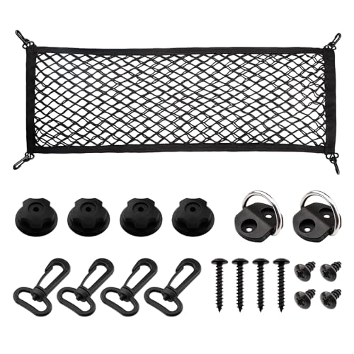 VEHIRIE Kofferraumnetz Gepäcknetz Auto SUV Kofferraum Netz Gepäck Organizer Hinten 90 x 30 cm im Taschenstil mit 8 Haken Hochelastisch Kfz Gepäcknetz Gepäckschutznetz