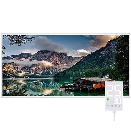 Hocosyme Infrarotheizung Bild 800 Watt, Infrarotheizung Wandmontage mit Thermostat, Wochentimer - Elektroheizung mit Überhitzungsschutz - TÜV - Lake.