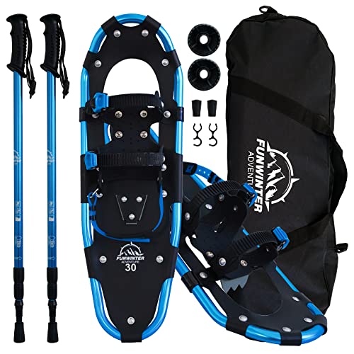 Tuxedo Sailor Leichte Schneeschuhe für Damen, Herren, Jugendliche, Kinder Aluminium mit Trekkingstöcken und Tragetasche, 21'', Blau