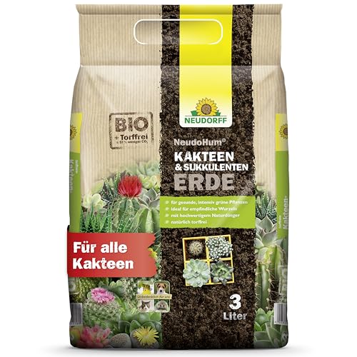 Neudorff NeudoHum Kakteen & SukkulentenErde – Torffreie Bio-Erde für gesunde, intensiv grüne Kakteen und Sukkulenten, 3 Liter