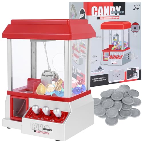 Foppla Claw Machine für Kinder Mini Candy Grabber -Maschine mit 24 Spielen Münze Elektronischer Preis Mini -Spielzeug -Spender Creative Claw Machine Arcade -Spiel für Party Game Jungen Mädchen(Rot)