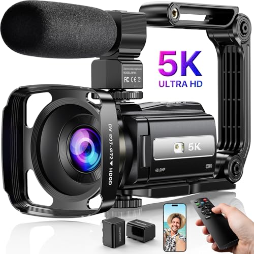 Videokamera 5K Camcorder WiFi HD 48MP IR Nachtsicht Vlogging Kamera für YouTube 16X Digital Zoom 3' Touchscreen Kamera Recorder mit Mikrofon, Handstabilisator, Objektivhaube, Fernbedienung,2 Batterien