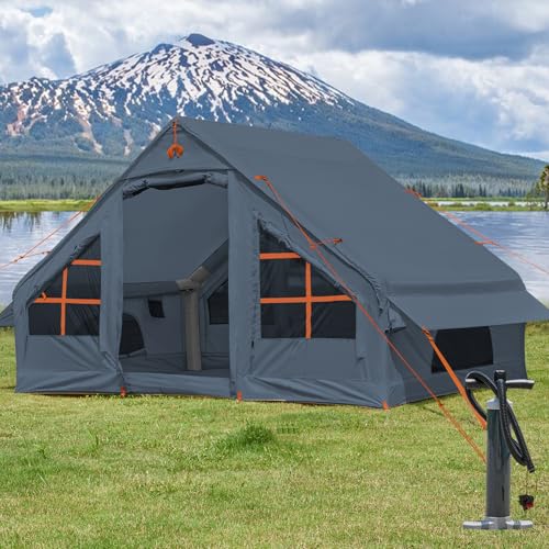Aufblasbares Zelt mit Pumpe, 4-6 Personen Glamping Camping Zelte Haus, Easy Set Up Blow Up Familienzelte für 4 Jahreszeiten Wasserdichtes aufblasbares Zelt für Camping mit Mesh-Fenster.