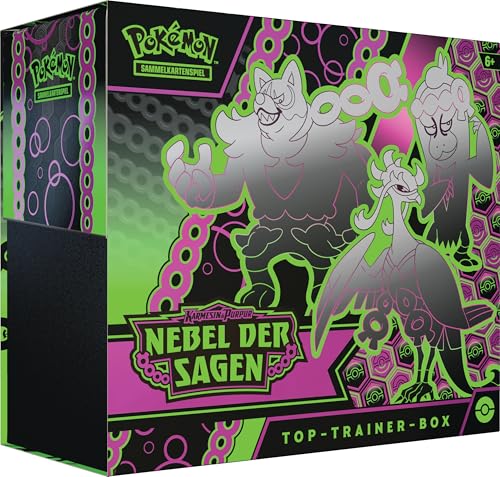 Pokémon-Sammelkartenspiel: Top-Trainer-Box Karmesin & Purpur – Nebel der Sagen (1 Vollbild-Promokarte mit Infamomo, 9 Boosterpacks & Premium-Zubehör)