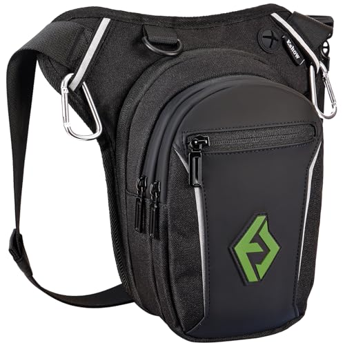 Eshow Beintasche Motorrad für Herren Damen, Oberschenkeltasche Gürteltasche Erweiterbare Stauraum, Bauchtasche Reflexstreifen Verstellbarer Beinriemen mit 2 Karabiner für Wandern Radfahren Schwarz