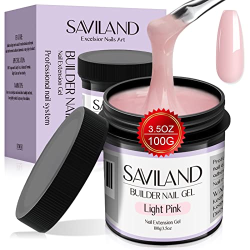 Saviland Hellrosa Aufbaugel – 100g/3.53 oz Hartgel für Nägel Große Kapazität, Aufbaugel Für Gelnägel, Nagelfestigungsgel für Nagelverlängerung Nail Art Maniküre U V Builder Nagelgel für Nagelstudio